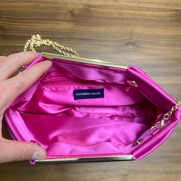 Charming Tailor Hot Pink Satin Evening Clutch Bag Chain Strap - Picture 7 of 8